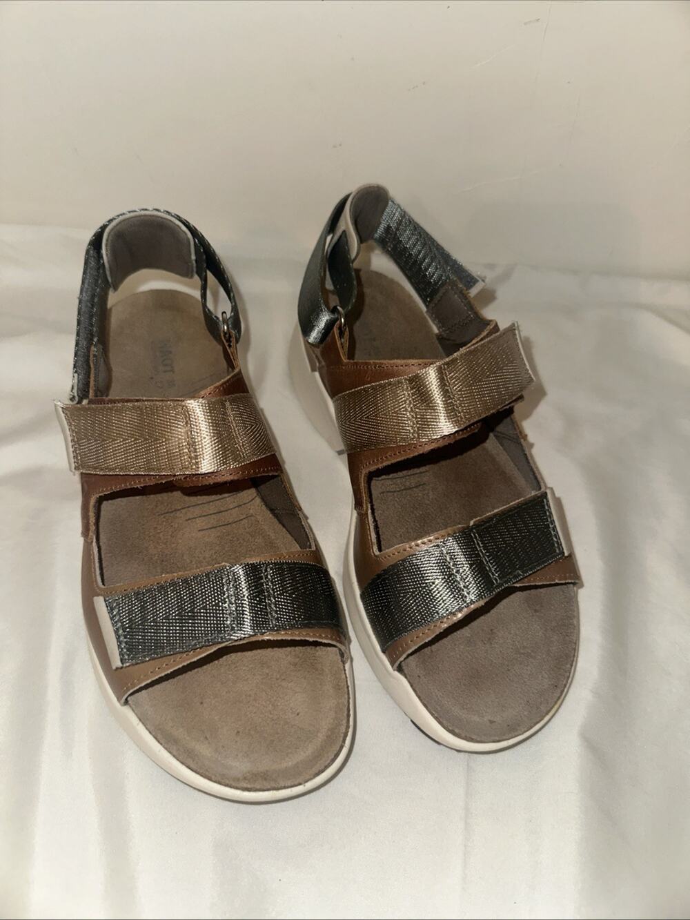 NAOT Odyssey Silver/ Gray/ Blue/ Gold ankle strap comfort walking sandals 6 / 37